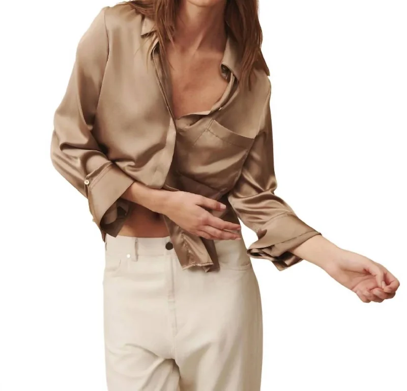 Retro ShirtsStretch Silk Boyfriend Blouse In Chai