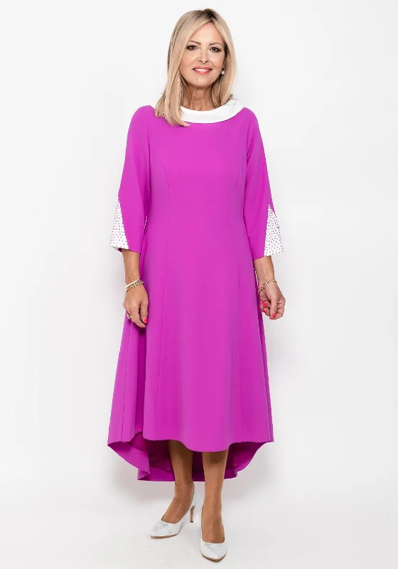 Lizabella Cowl Neck Dipped Hem Dress, FuchsiaFloral Dress