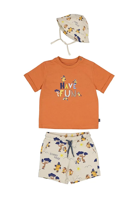 Mayoral Baby Boy Have Fun Tee Short and Hat Set, Orange Multi