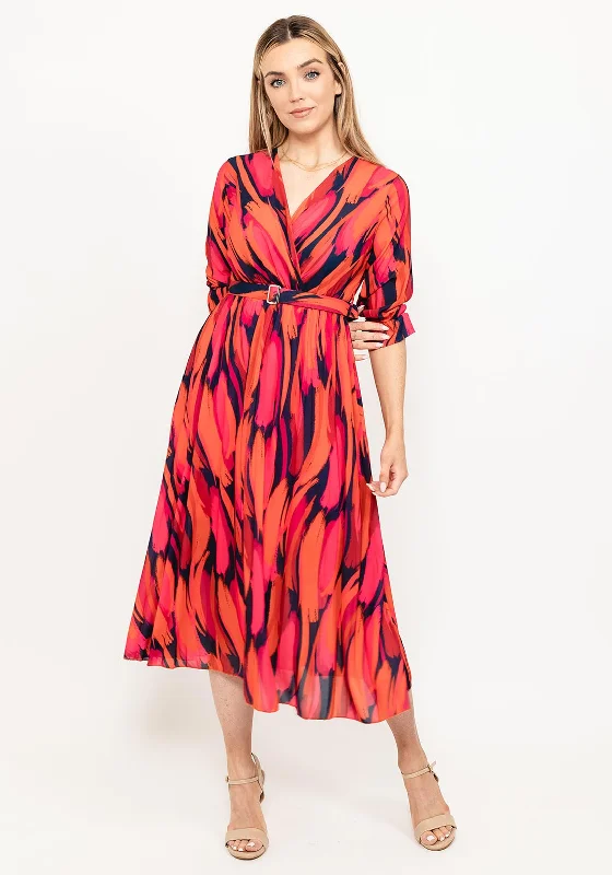 Kate & Pippa Positano Print Midi Dress, Cerise MultiPeplum Dress