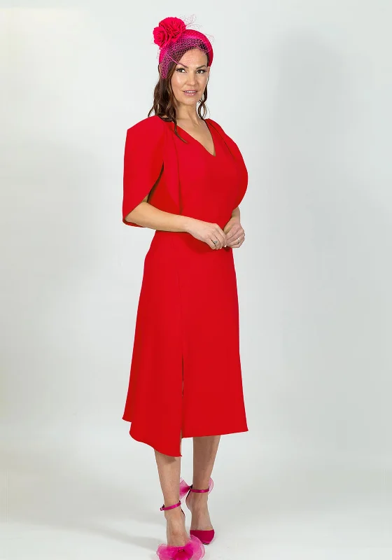 Ella Boo Oversize Tulip Sleeve Midi Dress, RedLong-sleeve Dress