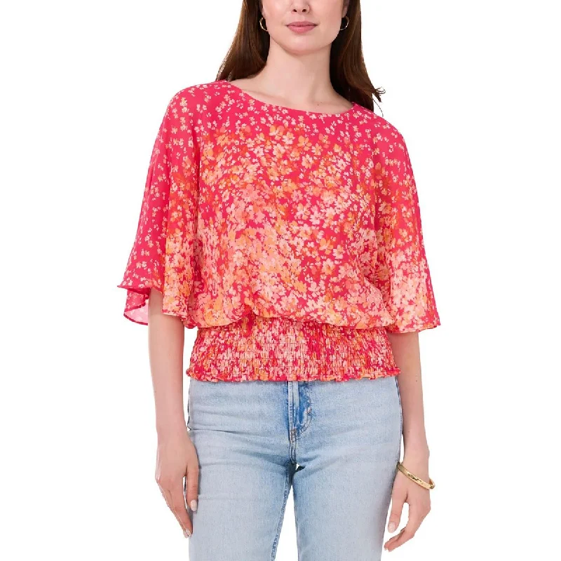 Quick-Dry ShirtsPetites Womens Floral Print Chiffon Blouse