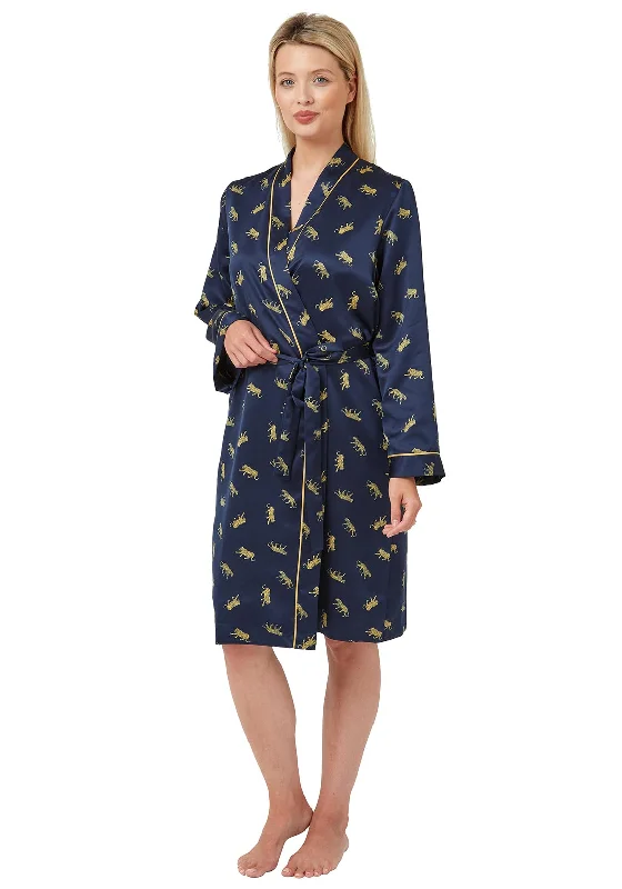 Indigo Sky Leopard Cat Print Dressing Gown, NavyOff-the-shoulder Dress