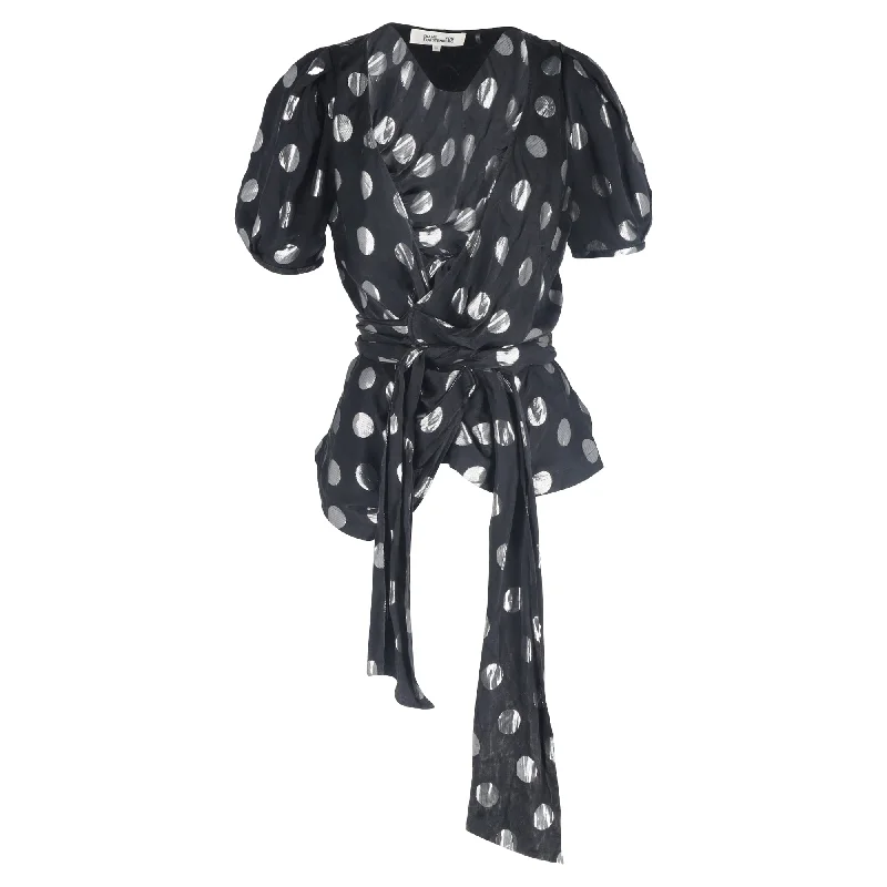 Ruffled ShirtsDiane Von Furstenberg Larryn Polka Dot Wrap Blouse in Black Silk