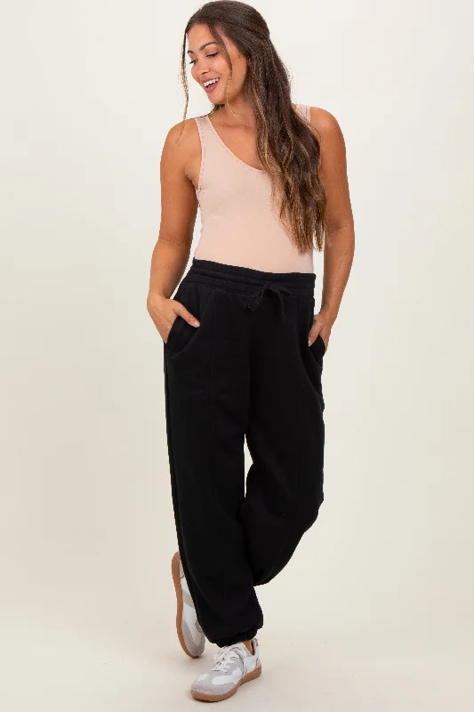 Black Drawstring Relaxed Fit Maternity SweatpantsLounge Pants