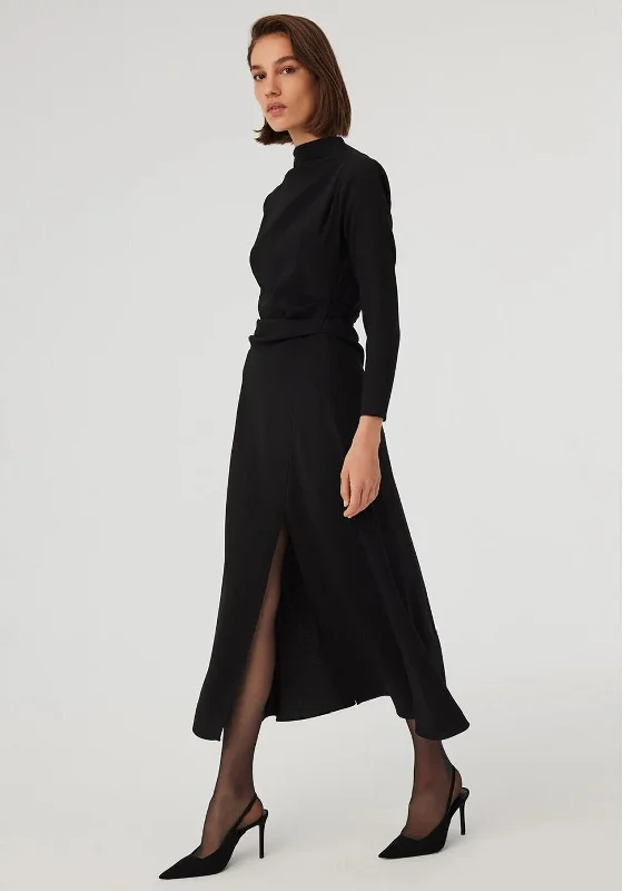 Exquise Funnel Neck Ruched Maxi Dress, BlackLong-sleeve Dress