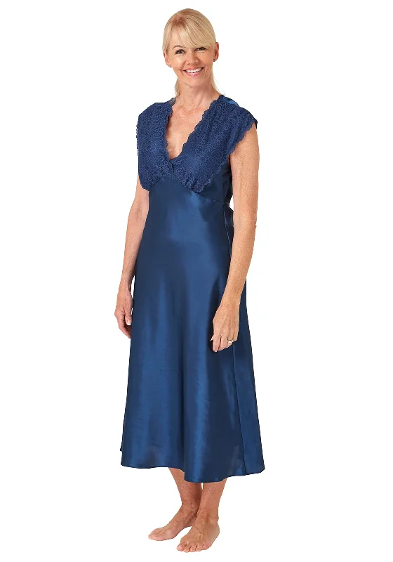 Marlon Lace Neckline Nightdress, Ocean BlueOne-shoulder Dress