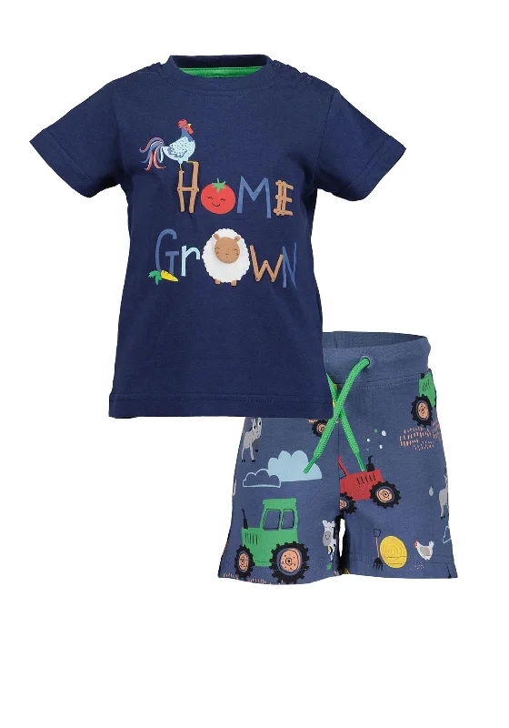 Blue Seven Baby Boy Farm Tee and Short Set, Navy