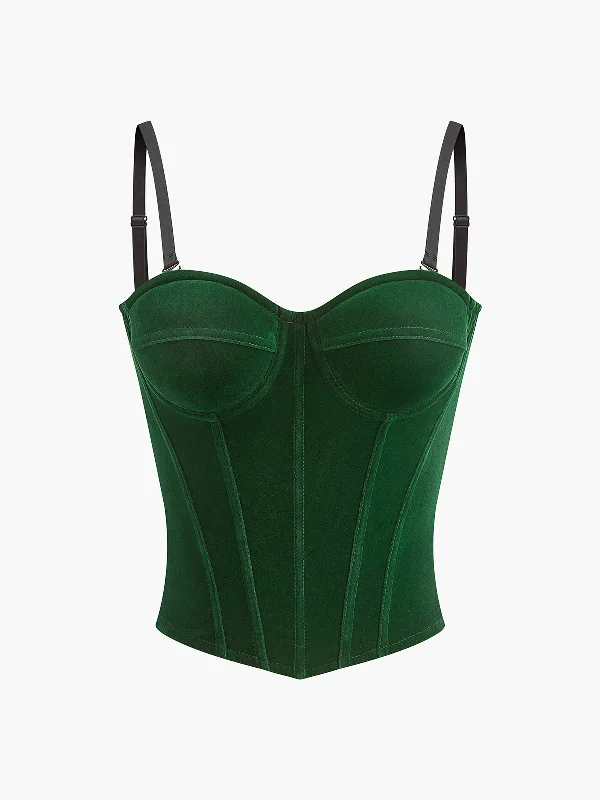 Velvet Piping Zipper Corset