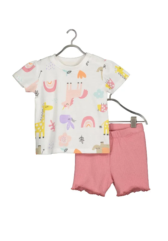 Blue Seven Baby Girl Animal Print Tee and Short Set, White Multi