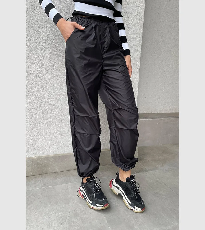 ELASTIC WAIST PARACHUTE FABRIC JOGGING PANTSFlare Pants