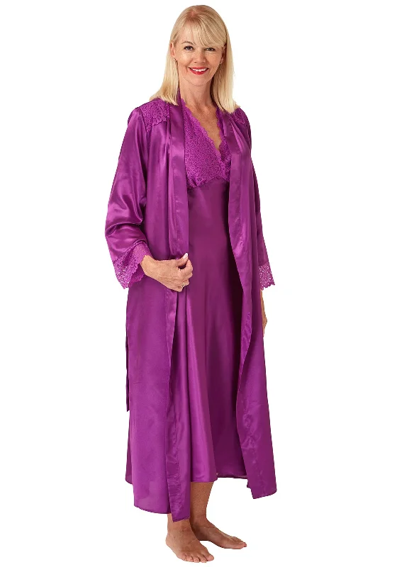 Marlon Satin Long Dressing Gown, FuchsiaSlit Dress