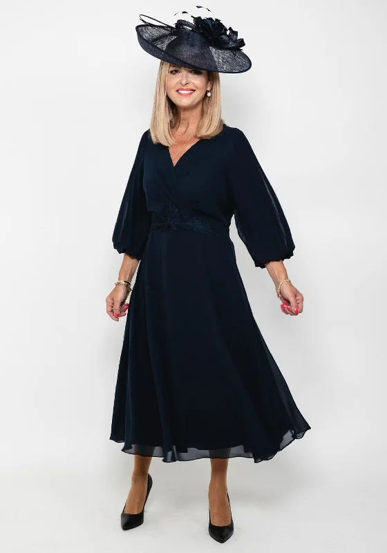 Lizabella Pleated Sleeve Chiffon Midi Dress, NavyHalter Dress