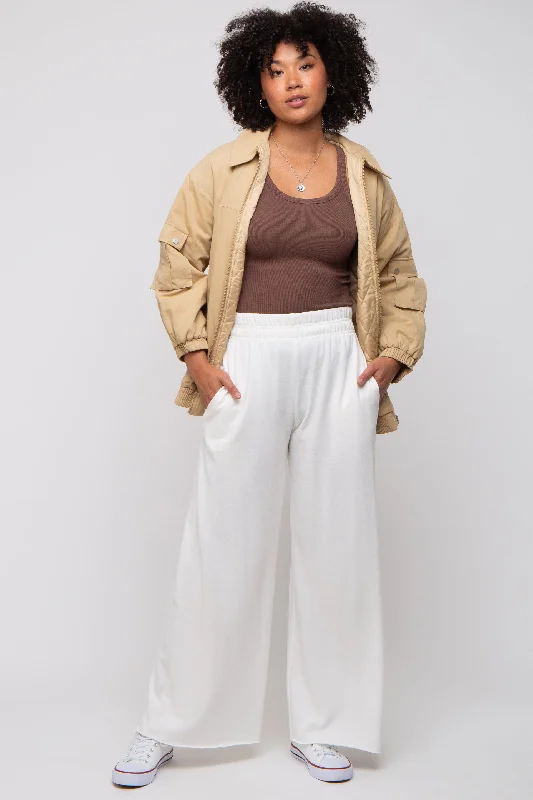 Ivory Soft Fleece Wide Leg Lounge PantsCoveralls