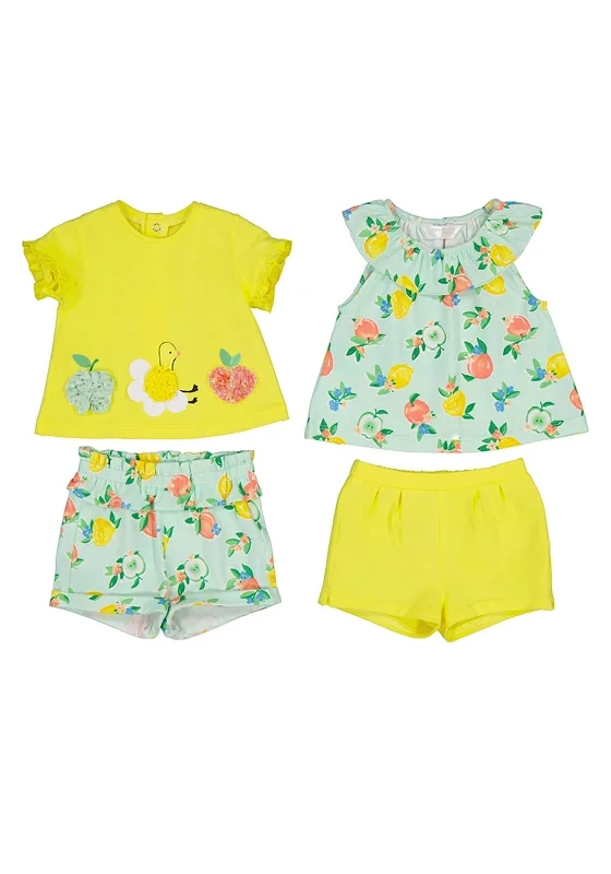 Mayoral Baby Girl Four Piece Fruit Summer Set, Yellow Multi