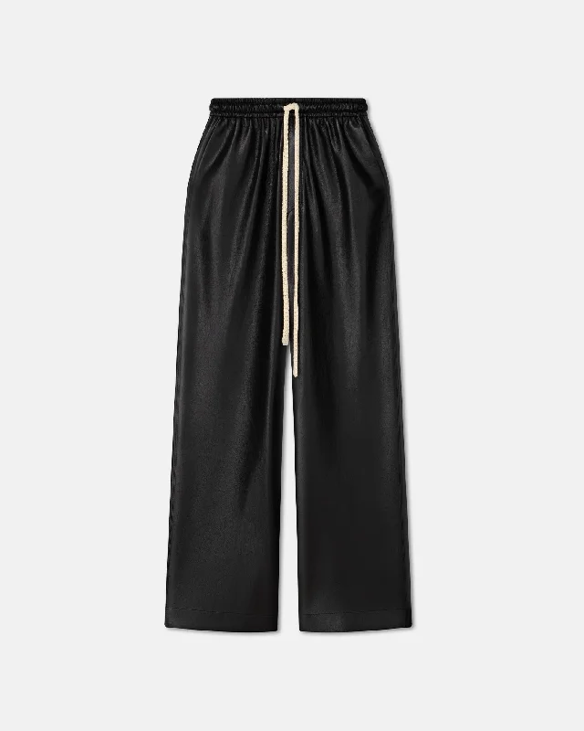 Gisela - Okobor™ Alt-Leather Drawstring Pants - Black/CremeLinen Pants