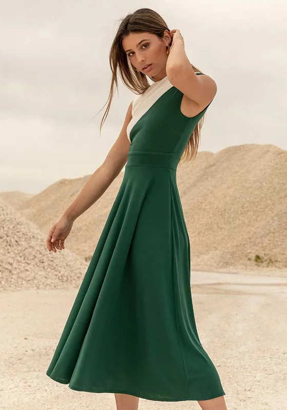 Cayro Colour Block Midi Dress, Green & WhiteDenim Dress