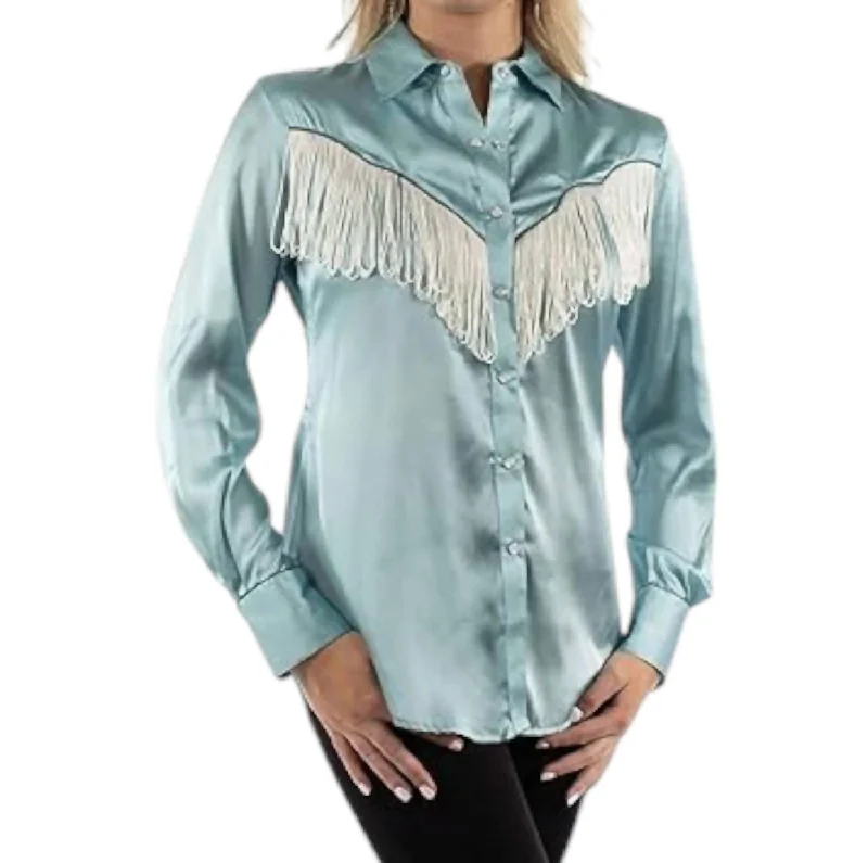 Embellished ShirtsRetro Western Fringe Blouse In Turquoise