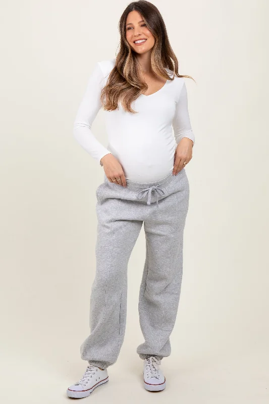 Heather Grey Drawstring Relaxed Fit Maternity SweatpantsHiking Pants