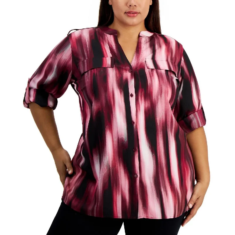 Denim ShirtsPlus Womens Printed Button-Down Blouse