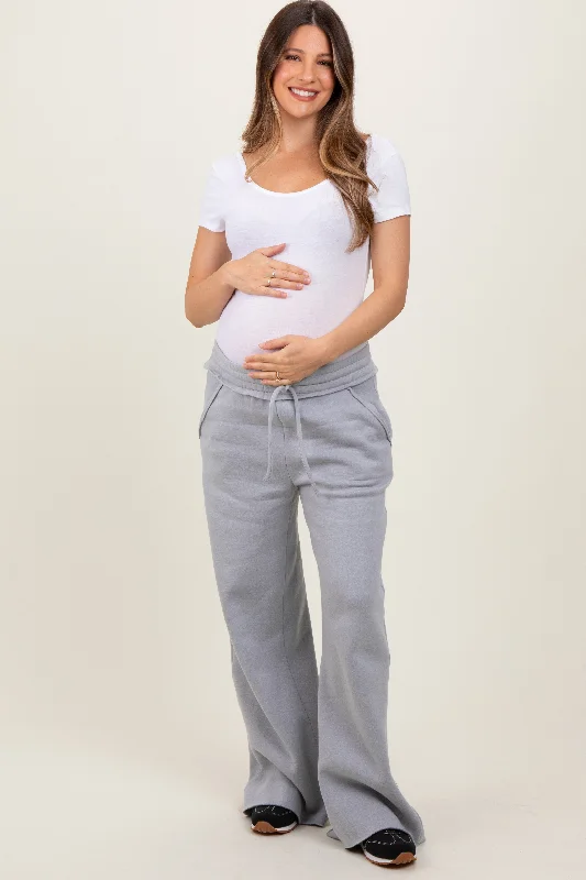 Heather Grey Exposed Seam Wide Leg Maternity SweatpantsLow-rise