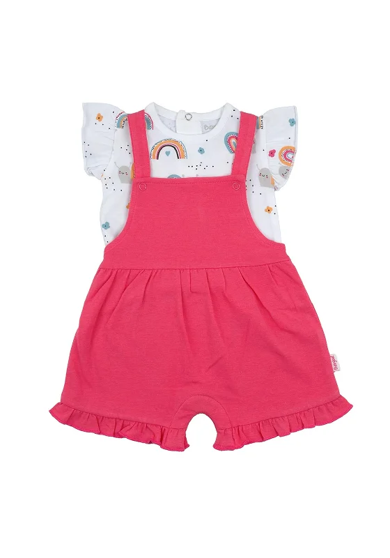 Babybol Baby Girl Short Dungaree and Tee Set, Pink Multi