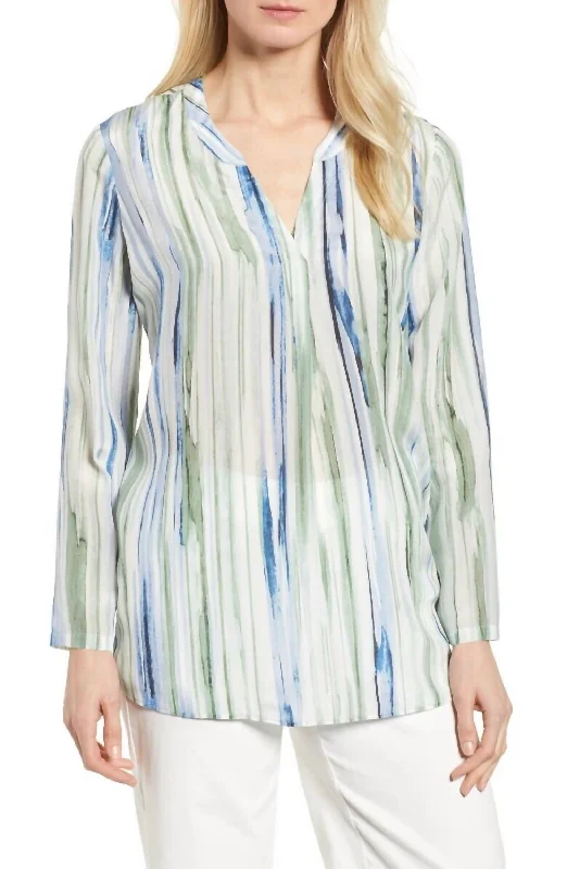 Zippered ShirtsWatercolor Silk Printed Mojito Nights Blouse In Blue