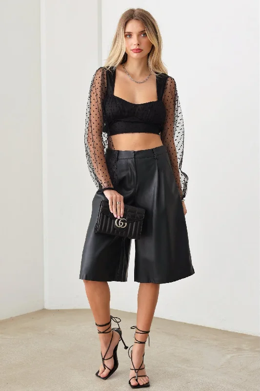 Faux Leather Wide Leg Bermuda PantsJumpsuits