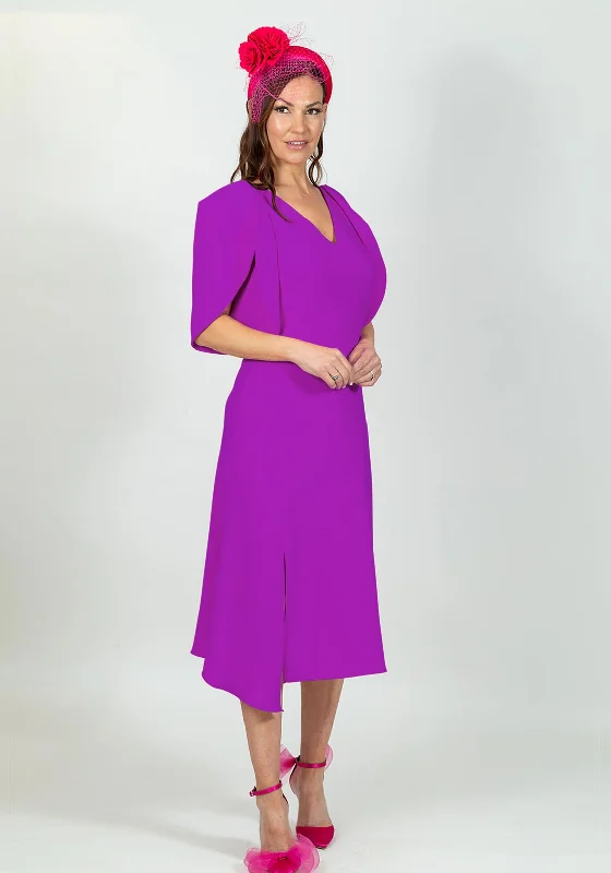 Ella Boo Oversize Tulip Sleeve Midi Dress, FuchsiaCap-sleeve Dress