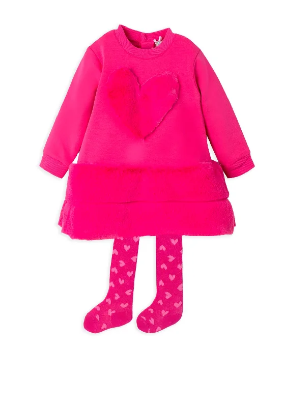 Agatha Ruiz De La Prada Faux Fur Dress and Tights, PinkFit-and-Flare Dress