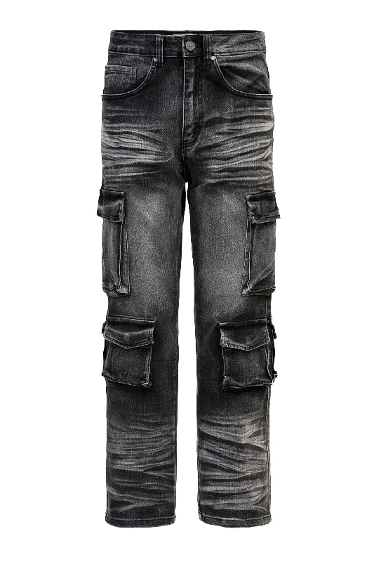 Men's Relaxed Fit Washed Utility Cargo PantsDesigner Pants