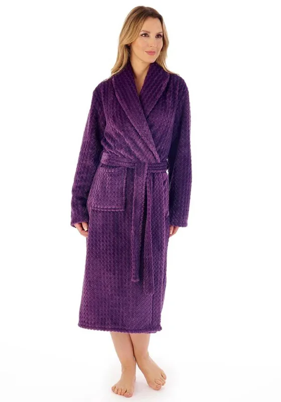 Slenderella Zig Zag Cosy Fleece Dressing Gown, PurpleEmbroidered Dress