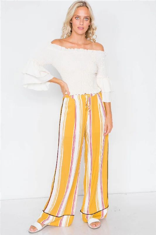 Mustard Multi Stripe Black Trim Wide Leg Pants /2-2-2Gauchos