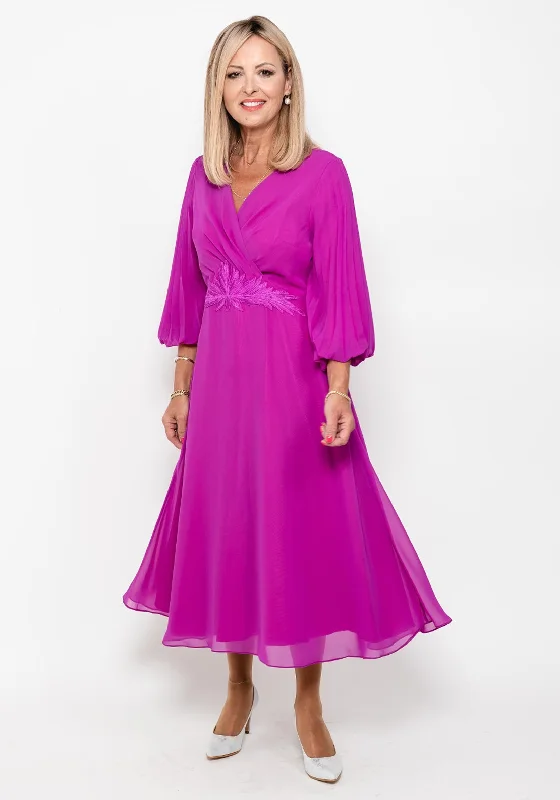 Lizabella Pleated Sleeve Chiffon Midi Dress, FuchsiaStrapless Dress