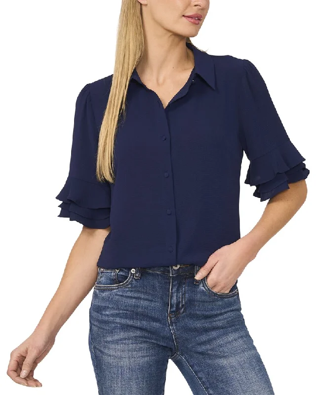 Gym ShirtsCeCe Button-Up Collared Blouse