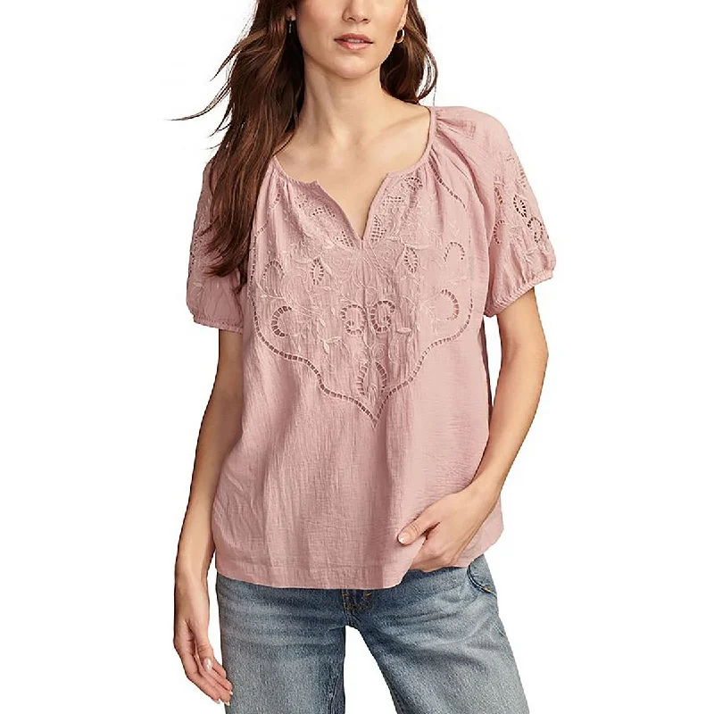 Travel ShirtsWomens Laser Cut Ladder Stitch Blouse