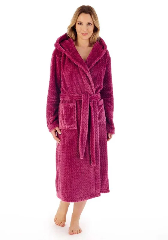 Slenderella Zig Zag Hooded Fleece Dressing Gown, RaspberryFloral Dress