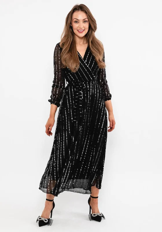 Seventy1 Metallic Line Shimmer Maxi Dress, BlackPuff-sleeve Dress