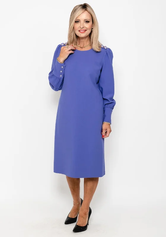 Camelot Buttoned Shoulder Shift Dress, PurplePolka-dot Dress