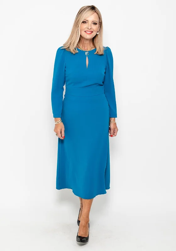 Camelot Button Neck A Line Midi Dress, Petrol BlueWaterproof Dress