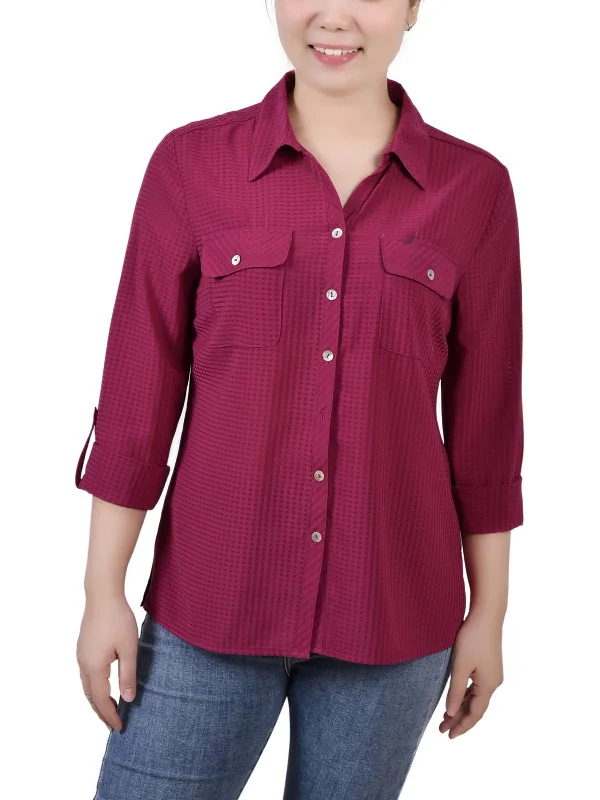 High-Fashion ShirtsWomens Window Pane Collared Blouse