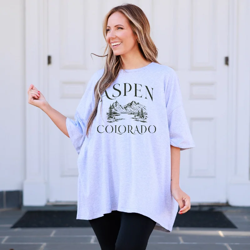 Aspen Vacation Boyfriend Tee, Heather GreySequined T-Shirts