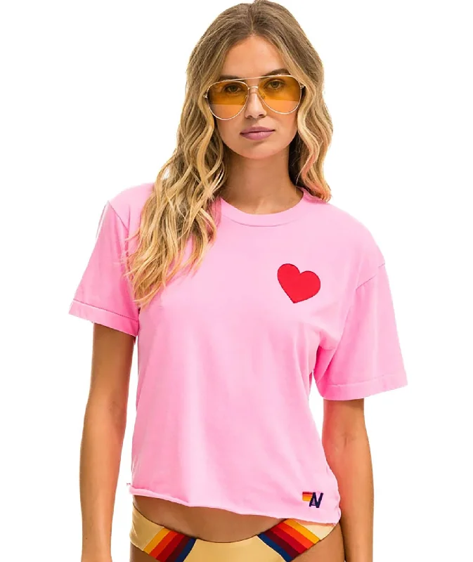 Aviator Nation Women Heart Stitch Boyfriend Tee Neon PinkArtist T-Shirts