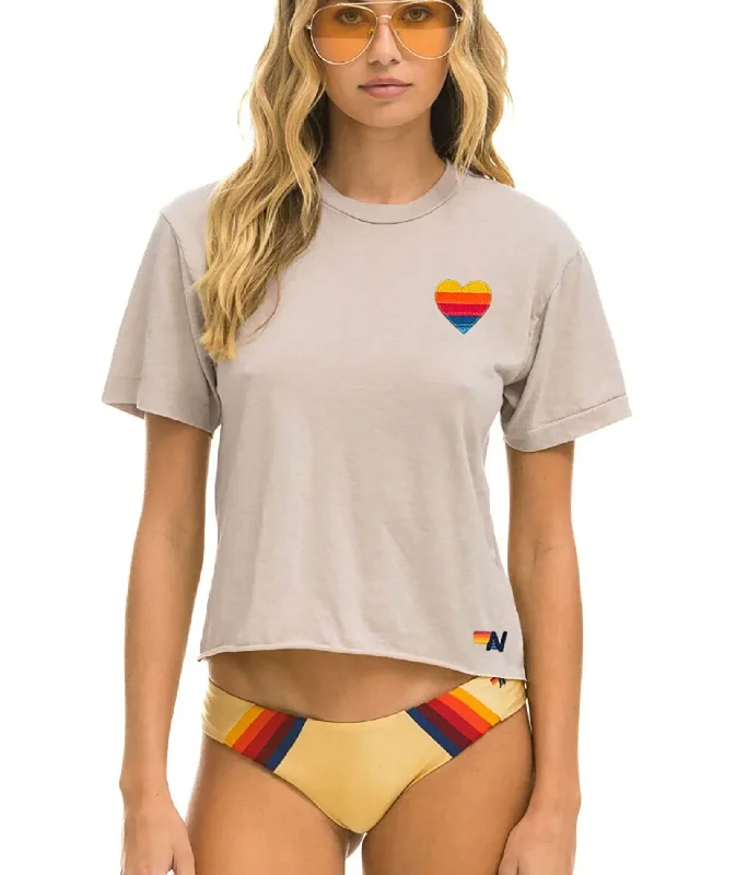 Aviator Nation Women Rainbow Heart Stitch Boyfriend Tee SandTie-Dye T-Shirts