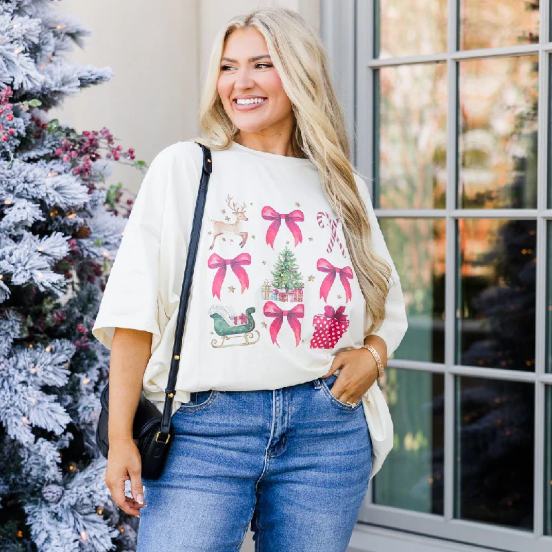 Christmas Cheer Boyfriend Tee, IvoryPolyester T-Shirts