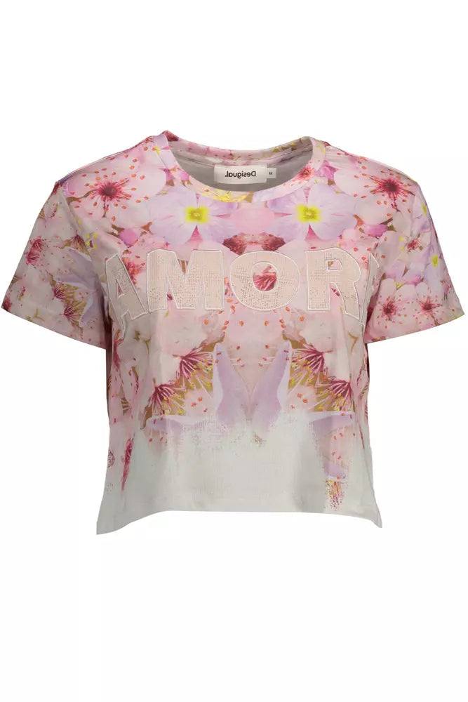 Desigual Chic Pink Embroidered Cotton TeeEmbroidered T-Shirts