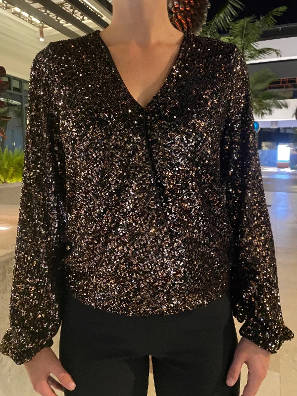 Fifteen Twenty Sequin Wrap Top BrownStreetwear T-Shirts