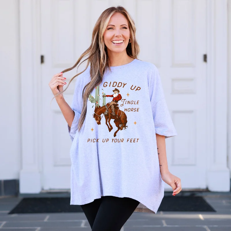 Jingle Horse Boyfriend Tee, Heather GreyCrewneck T-Shirts