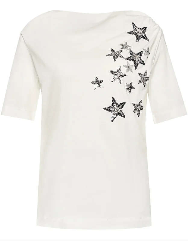 Liu Jo Elegant White Cotton Tee with Rhinestone AccentsDesigner T-Shirts