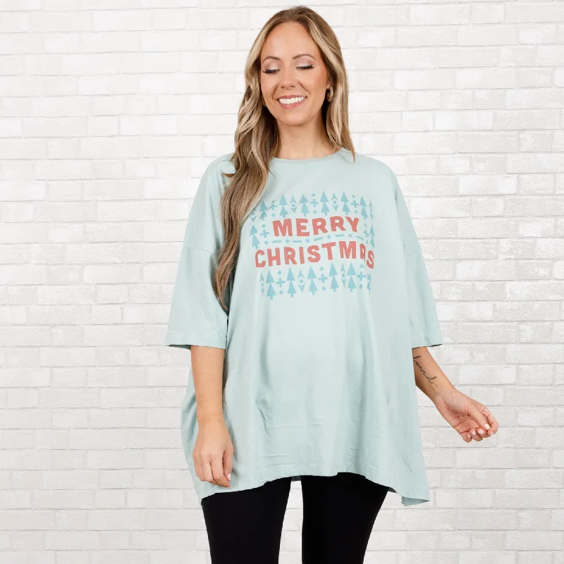 Merry Little Christmas Boyfriend Tee, Light GreenQuick-Dry T-Shirts